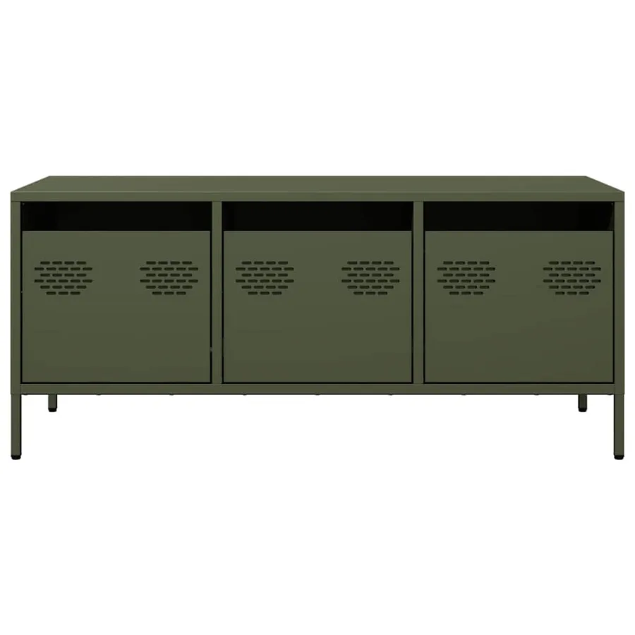 Meuble TV vert olive 101,5x39x43,5 cm acier laminé à froid - 4