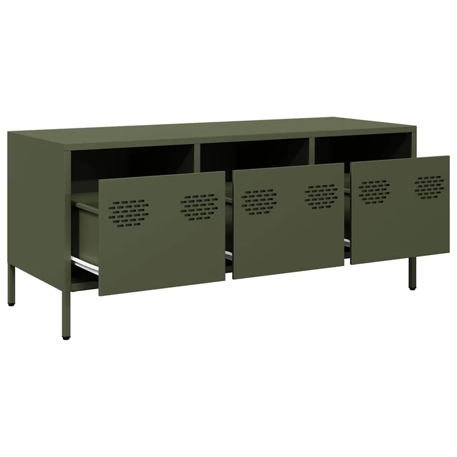 Meuble TV vert olive 101,5x39x43,5 cm acier laminé à froid - 5