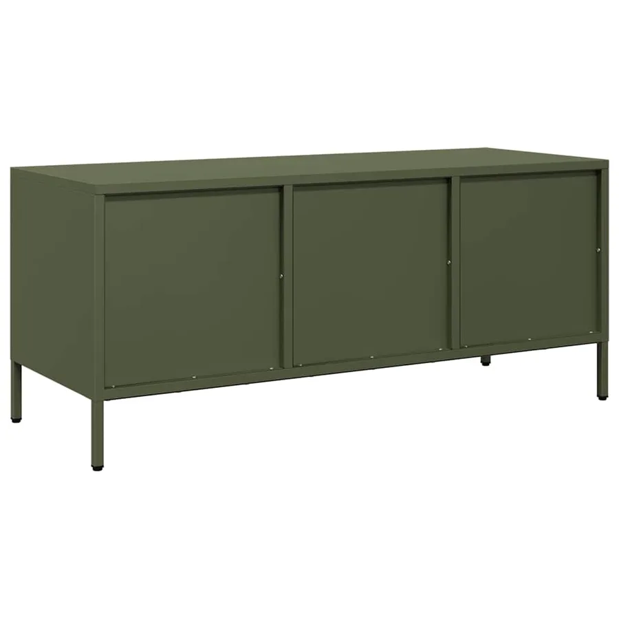 Meuble TV vert olive 101,5x39x43,5 cm acier laminé à froid - 7