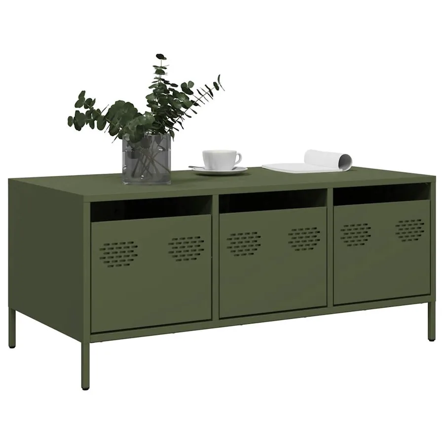 Table basse vert olive 101,5x50x43,5 cm acier laminé à froid - 3