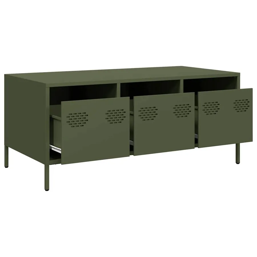 Table basse vert olive 101,5x50x43,5 cm acier laminé à froid - 5