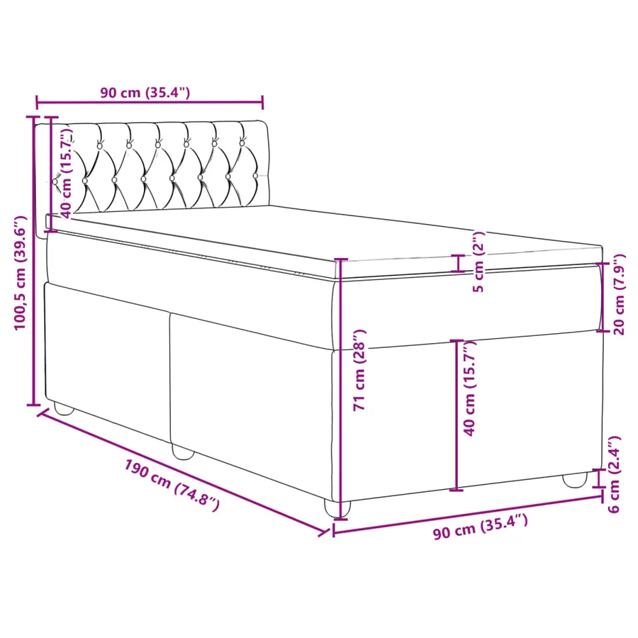 Sommier à lattes de lit avec matelas Bleu 90x190 cm Tissu - 18