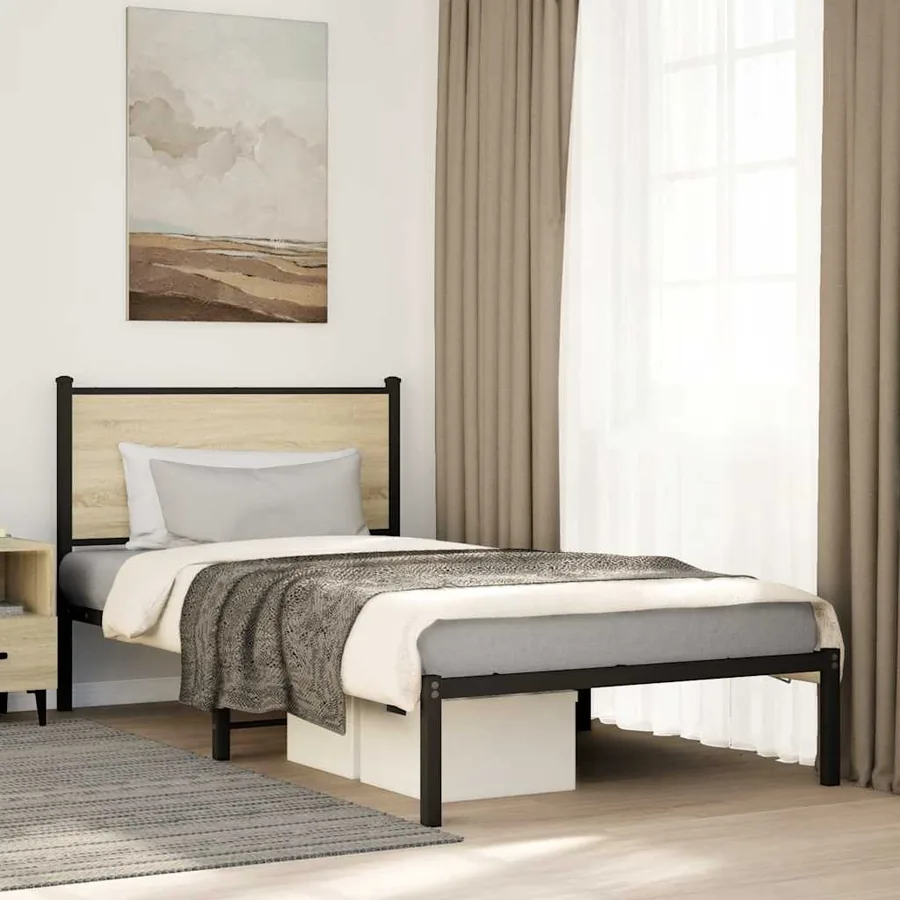 Cadre de lit en métal sans matelas chêne sonoma 100x190 cm