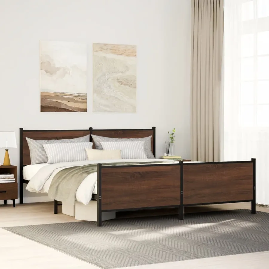 Cadre de lit en métal sans matelas chêne marron 180x200 cm - 4