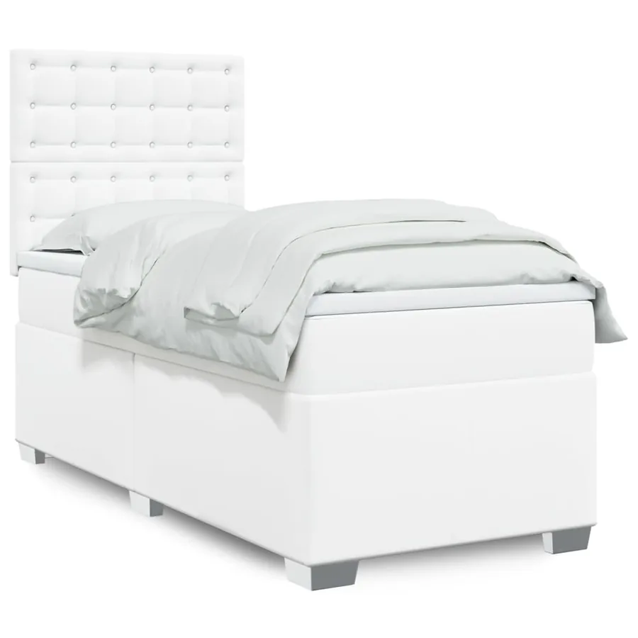 Sommier à lattes de lit avec matelas Blanc 90x200 cm Similicuir