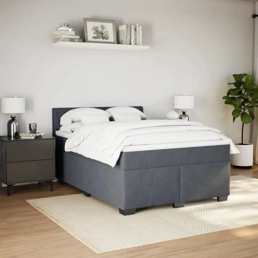 Sommier à lattes de lit et matelas Gris foncé 140x200cm Velours - 5