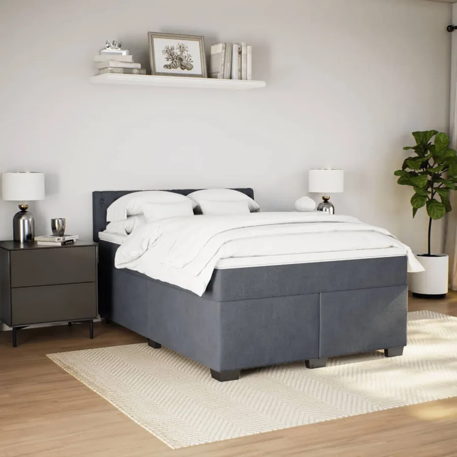 Sommier à lattes de lit et matelas Gris foncé 140x200cm Velours - 3
