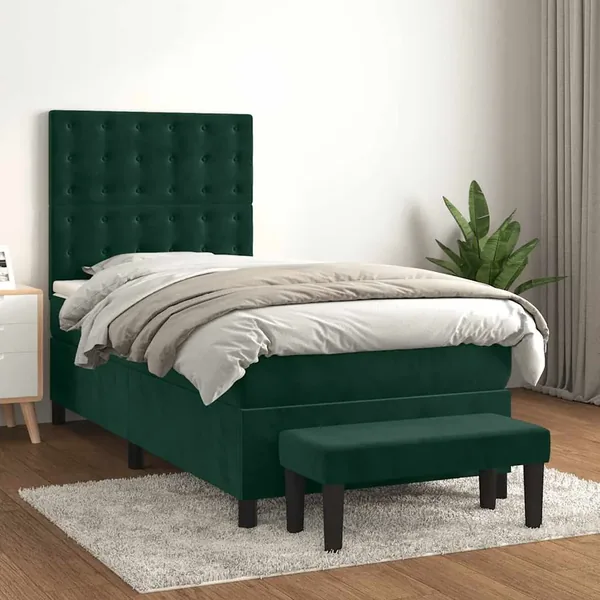 Sommier à lattes de lit avec matelas Vert foncé 90x200 cm
