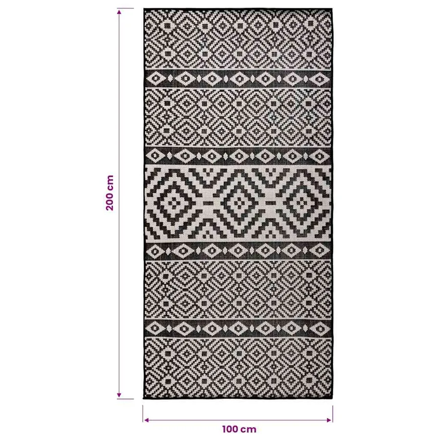 Tapis à tissage plat d'extérieur 100x200 cm Rayures noires - 6