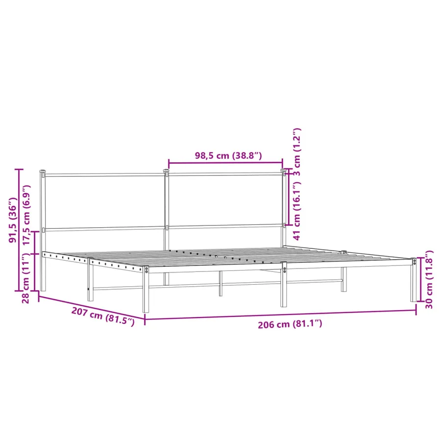 Cadre de lit en métal sans matelas chêne sonoma 200x200 cm - 10
