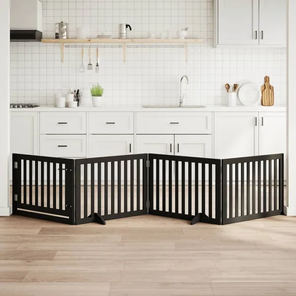 Barrière pour chiens et porte 4 panneaux noir bois de peuplier
