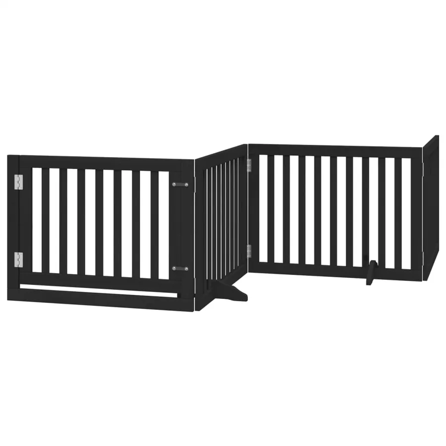 Barrière pour chiens et porte 4 panneaux noir bois de peuplier - 2
