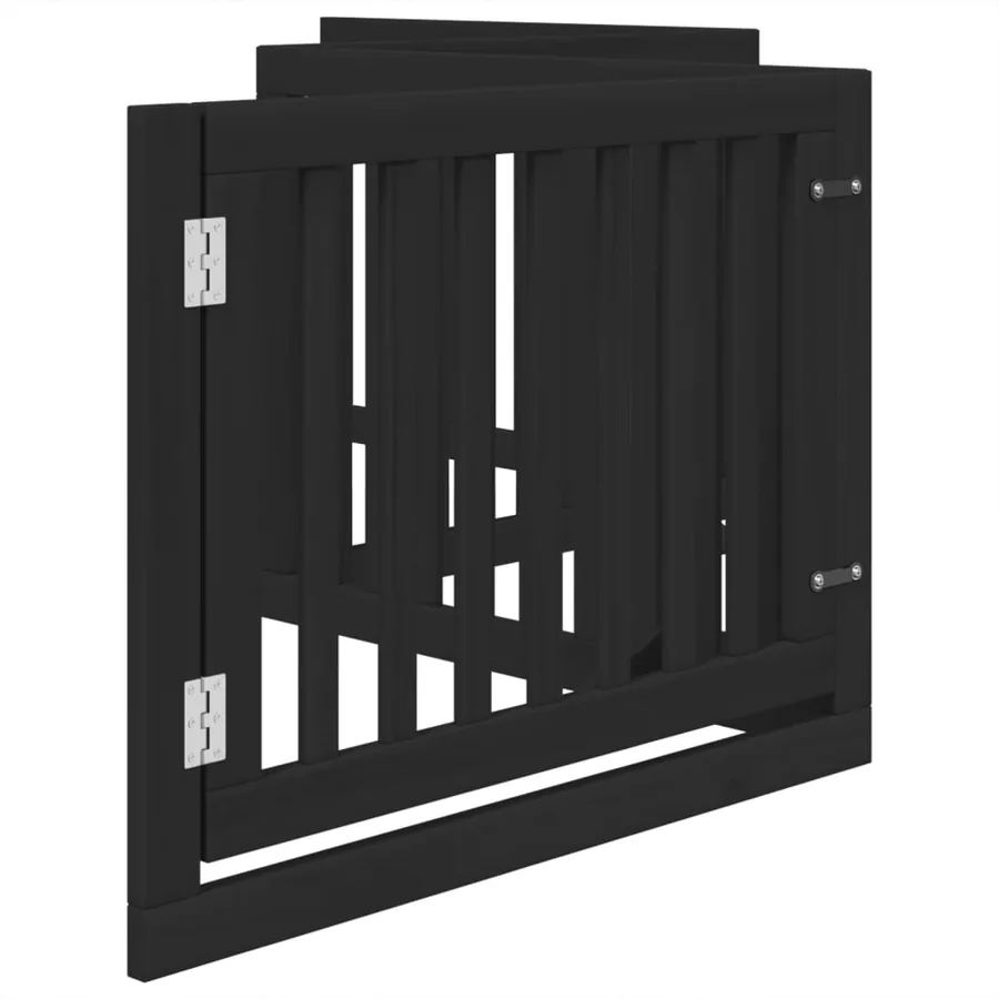 Barrière pour chiens et porte 4 panneaux noir bois de peuplier - 5