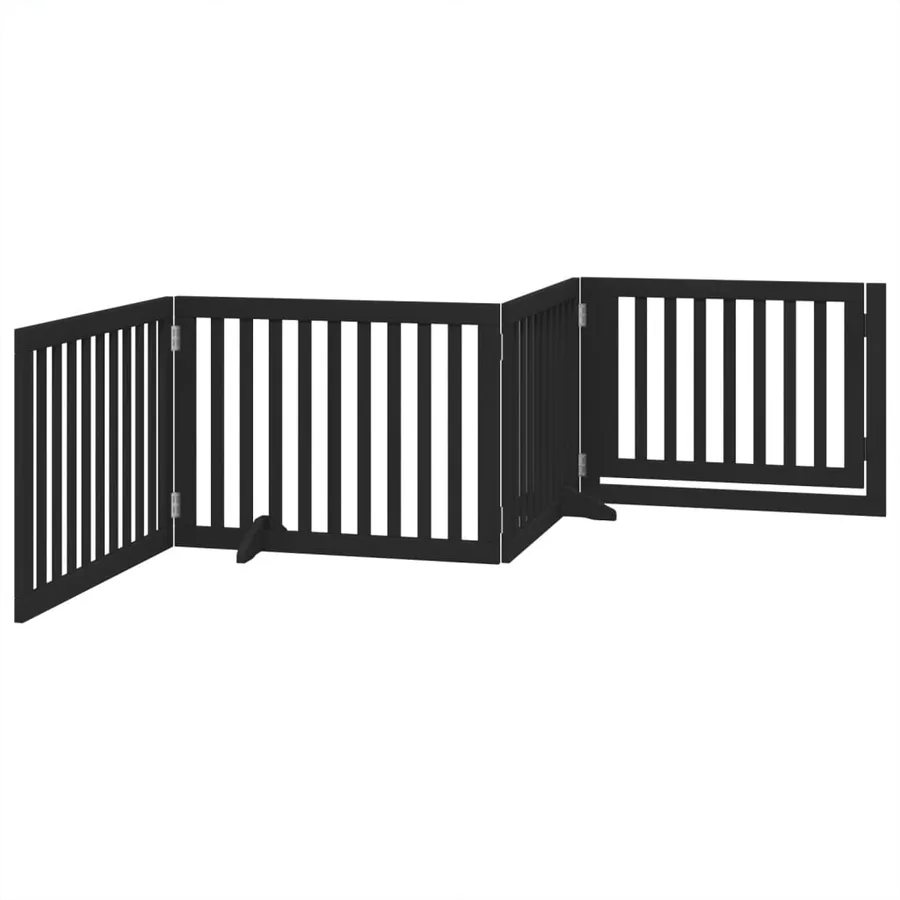 Barrière pour chiens et porte 4 panneaux noir bois de peuplier - 6
