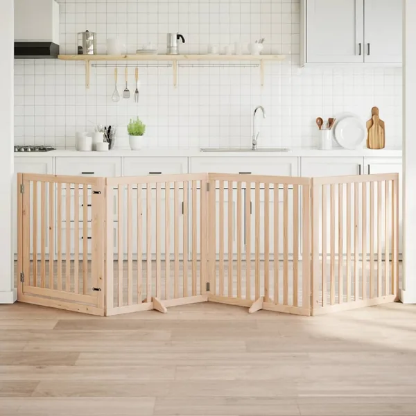 Barrière pour chiens avec porte 4 panneaux bois de peuplier