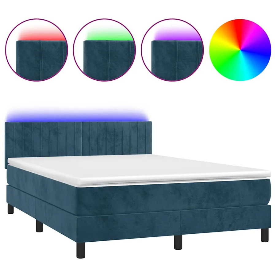 Sommier à lattes de lit avec matelas LED Bleu foncé 140x190 cm - 2