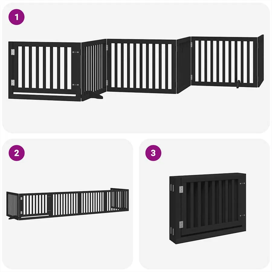 Barrière pour chien porte pliable 6 panneaux noir bois peuplier - 5