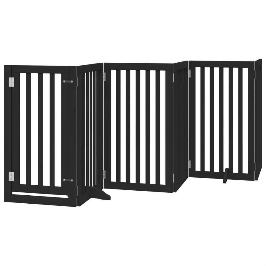 Barrière pour chiens et porte 6 panneaux noir bois de peuplier - 2