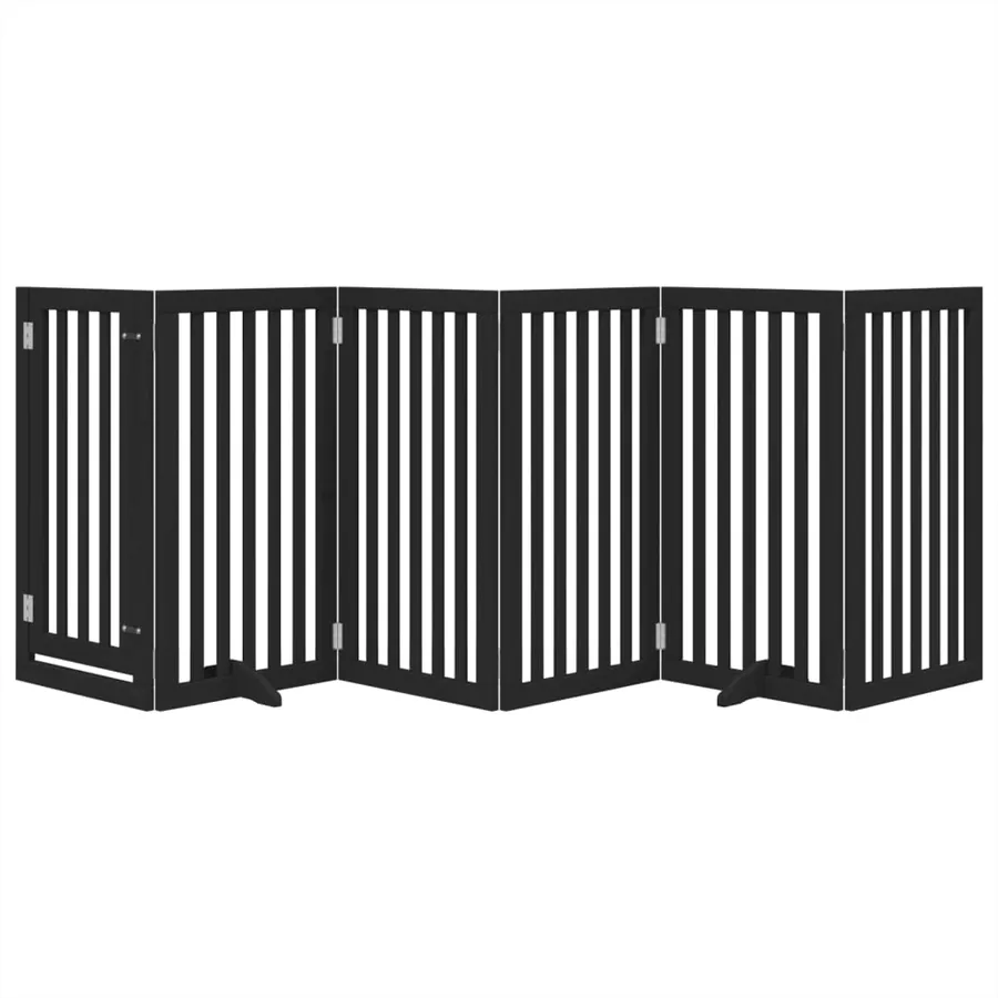 Barrière pour chiens et porte 6 panneaux noir bois de peuplier - 3