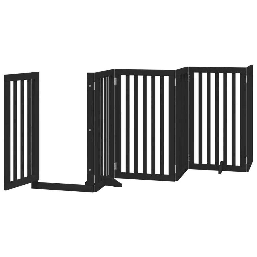 Barrière pour chiens et porte 6 panneaux noir bois de peuplier - 4