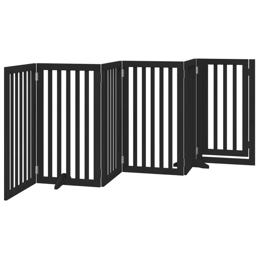 Barrière pour chiens et porte 6 panneaux noir bois de peuplier - 6