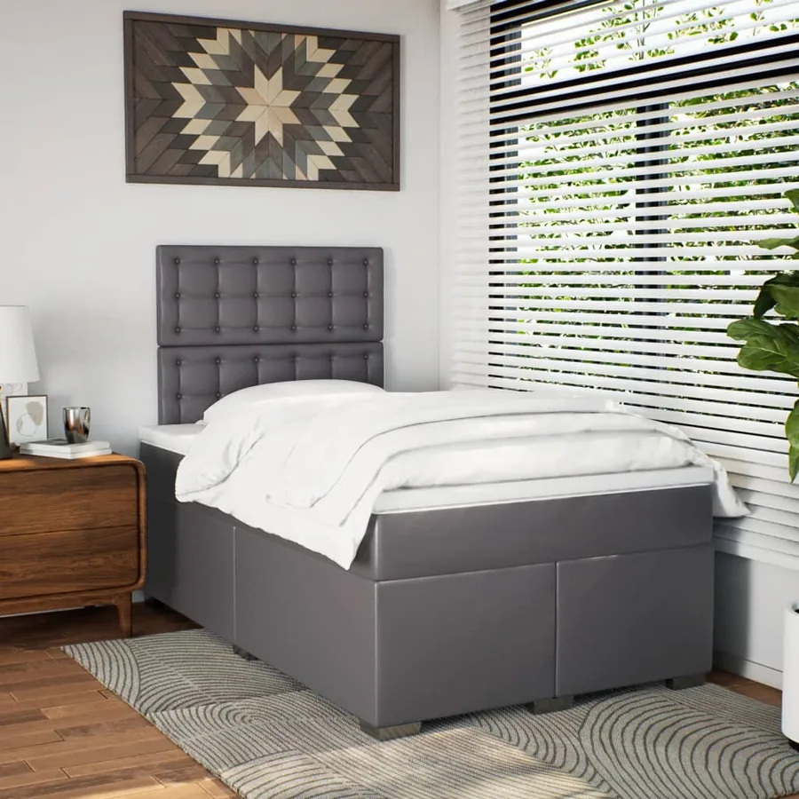 Sommier à lattes de lit avec matelas gris 120x190 cm similicuir - 3