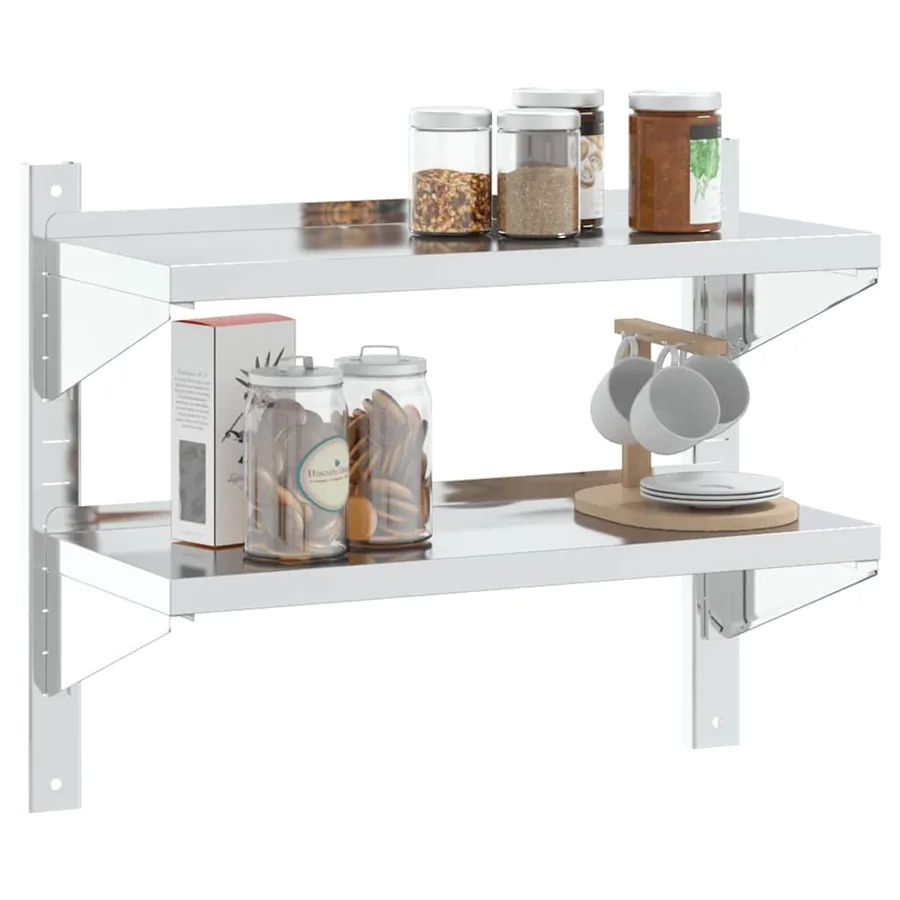 Étagère murale à 2 niveaux 75x30x60 cm argenté acier inoxydable - 4