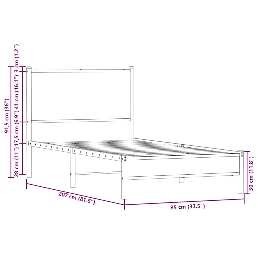 Cadre de lit en métal sans matelas chêne marron 80x200 cm - 10