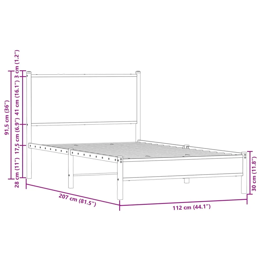 Cadre de lit en métal sans matelas chêne marron 107x203 cm - 10