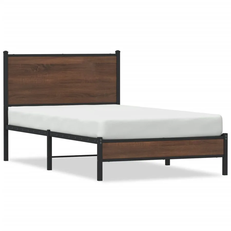 Cadre de lit en métal sans matelas chêne marron 107x203 cm - 2
