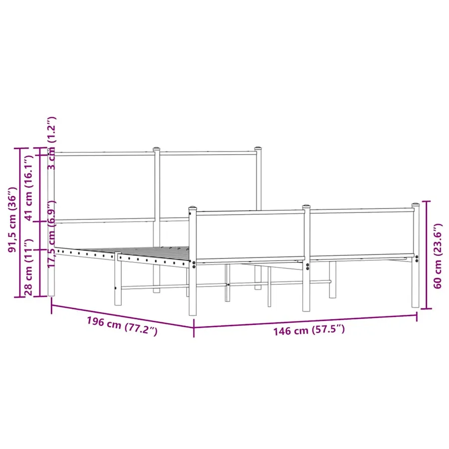 Cadre de lit en métal sans matelas chêne marron 140x190 cm - 10