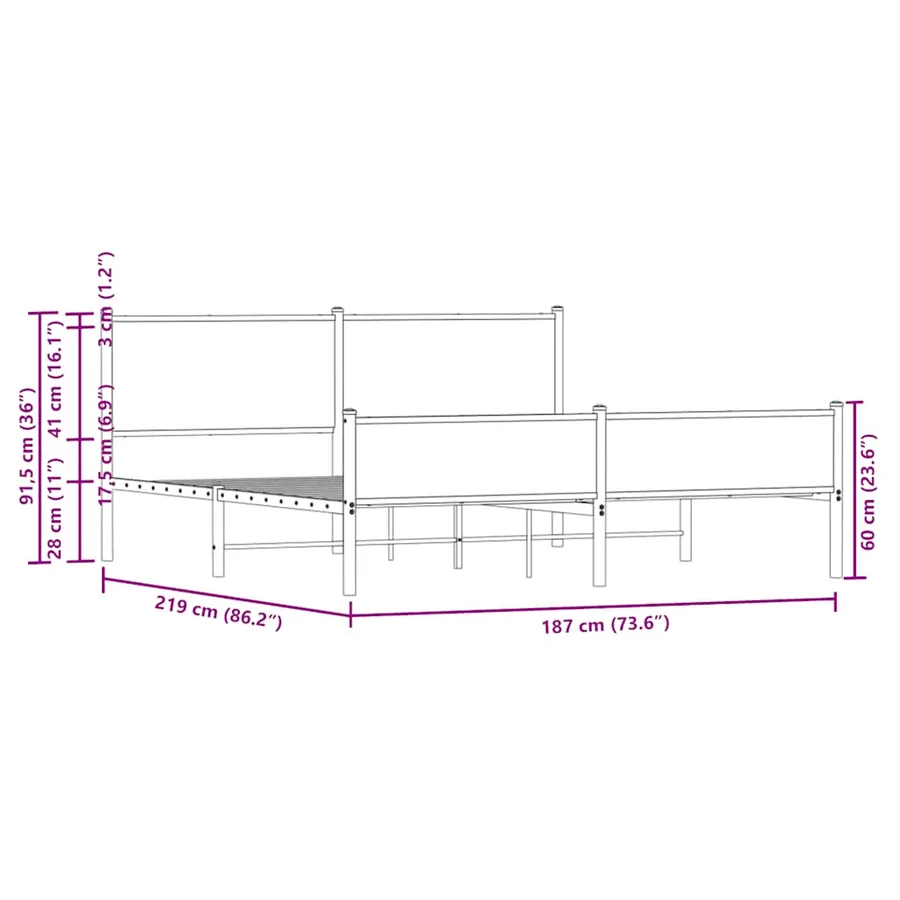 Cadre de lit en métal sans matelas chêne marron 183x213 cm - 10