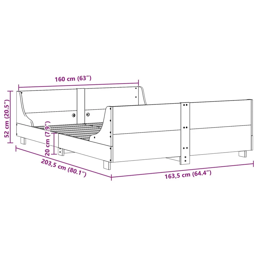 Cadre de lit sans matelas blanc 160x200 cm bois de pin massif - 9