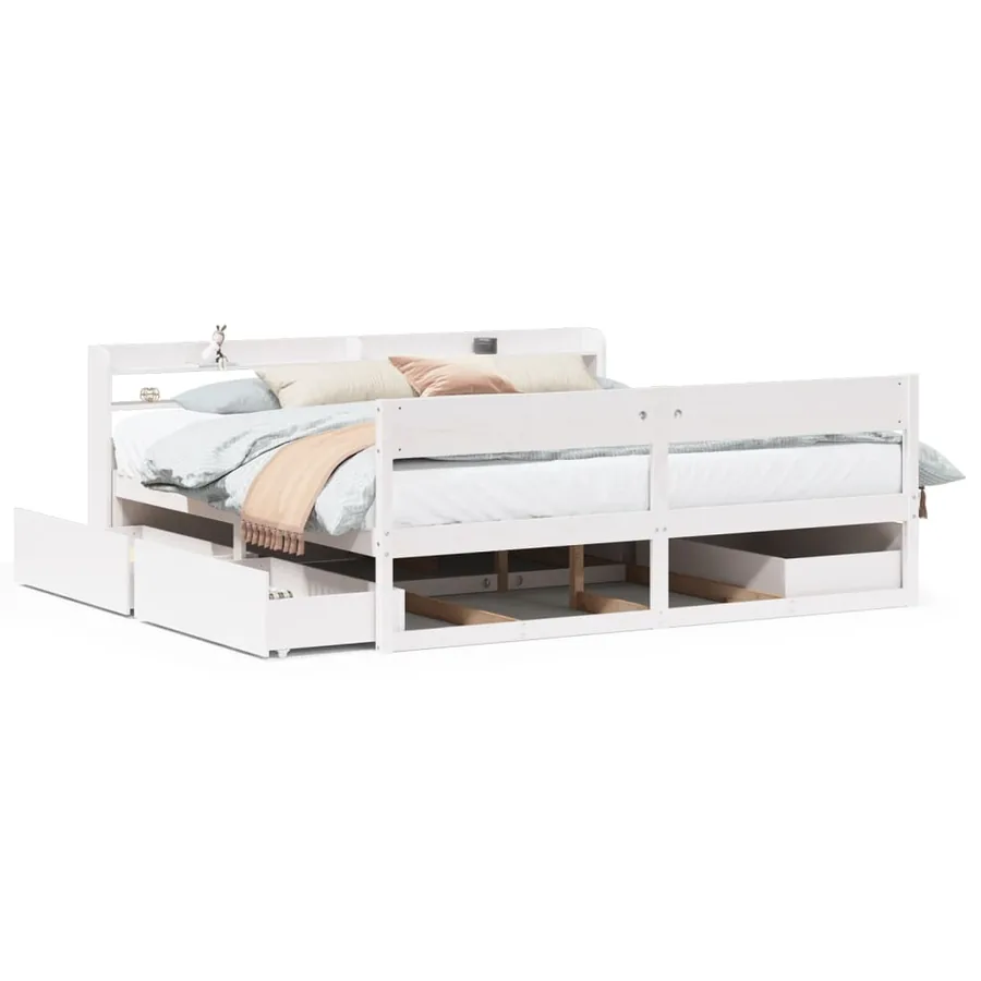 Cadre de lit sans matelas blanc 200x200 cm bois massif de pin - 2
