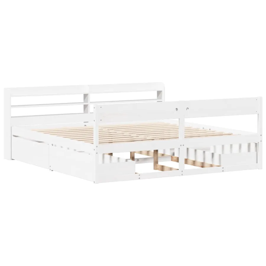 Cadre de lit sans matelas blanc 200x200 cm bois massif de pin - 3