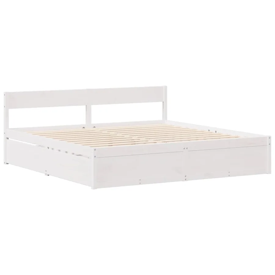 Cadre de lit sans matelas blanc 200x200 cm bois massif de pin - 5