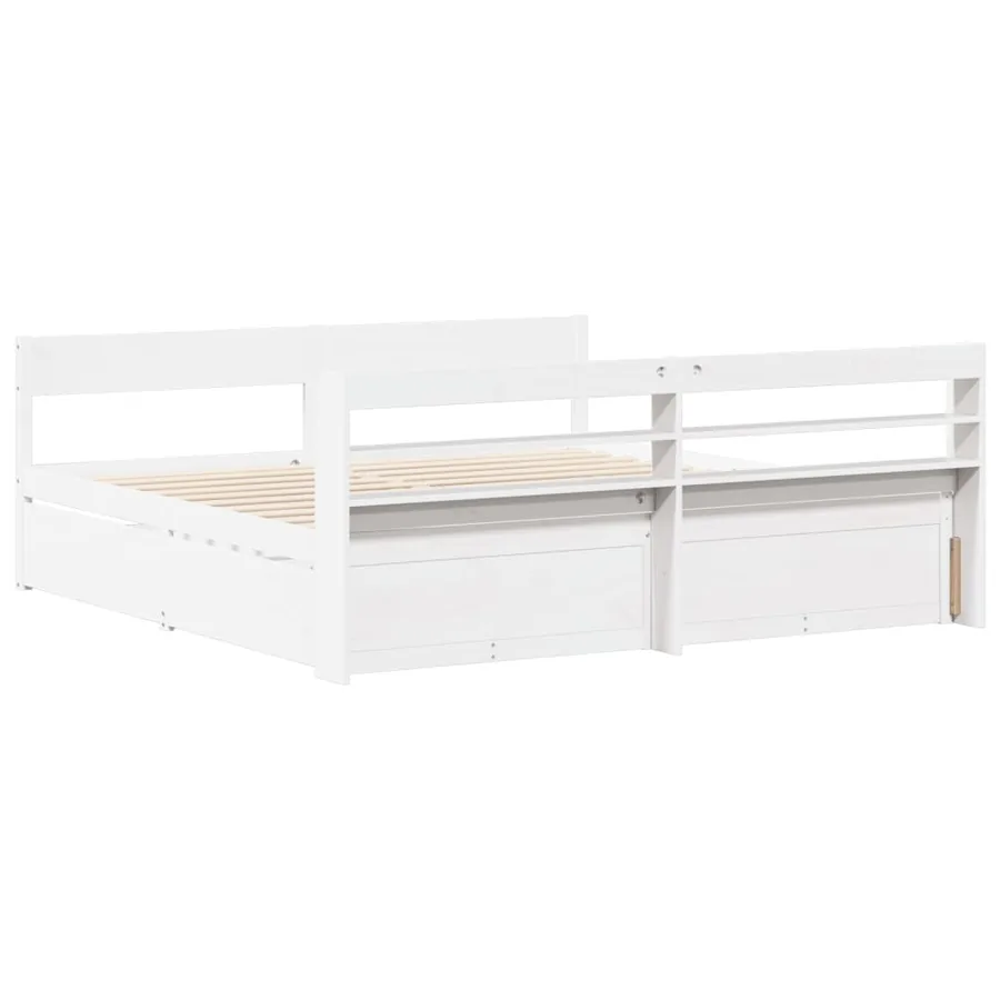 Cadre de lit sans matelas blanc 200x200 cm bois massif de pin - 8