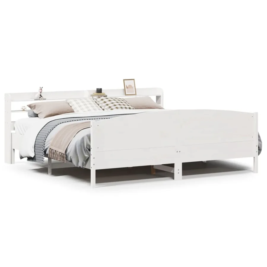 Cadre de lit sans matelas blanc 200x200 cm bois massif de pin - 2