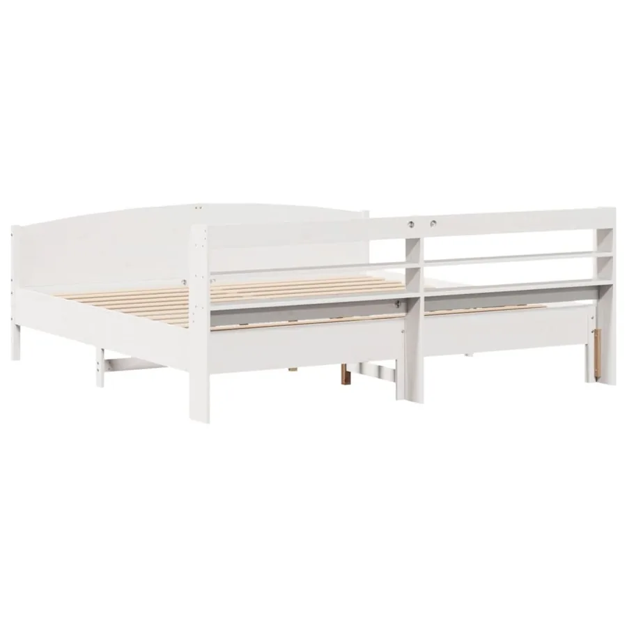 Cadre de lit sans matelas blanc 200x200 cm bois massif de pin - 6