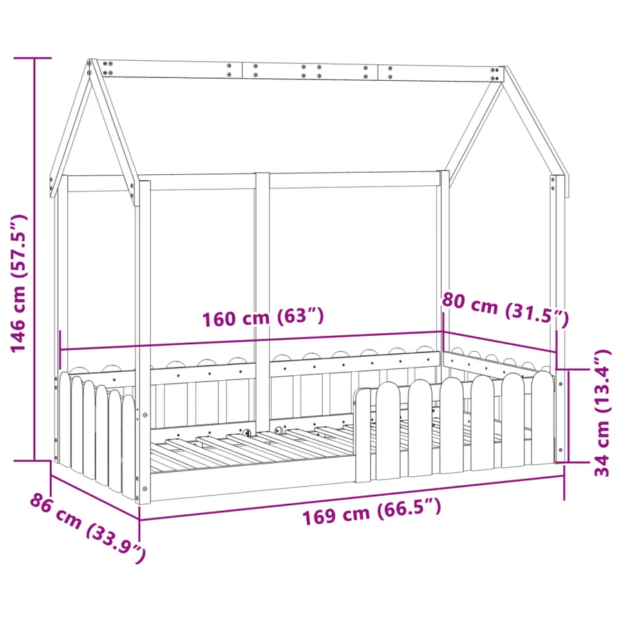Cadre de lit d'enfants forme de maison sans matelas 80x160 cm - 9