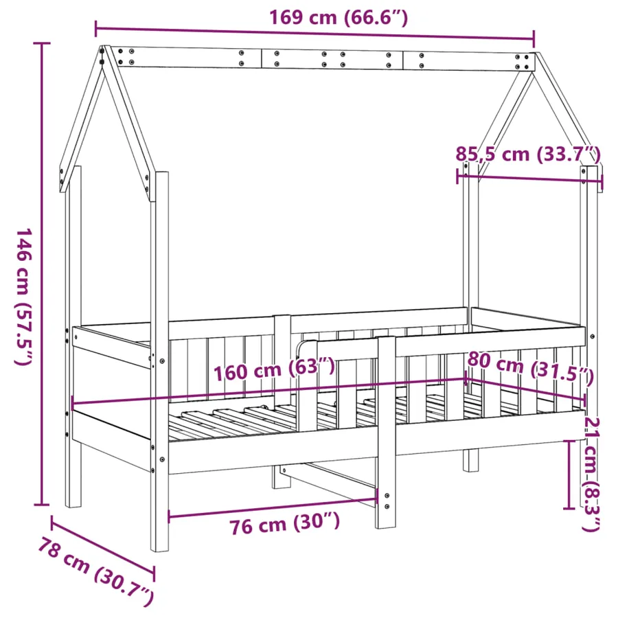 Cadre de lit d'enfants forme de maison sans matelas pin - 9