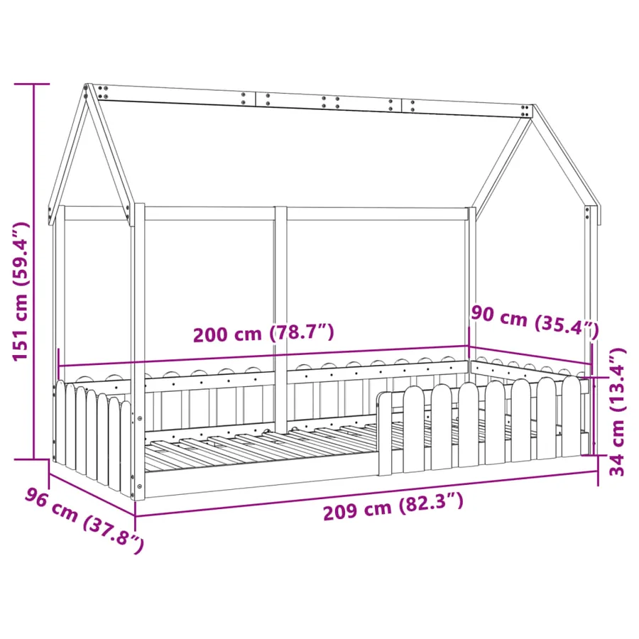 Cadre de lit d'enfants forme de maison sans matelas 90x200 cm - 9