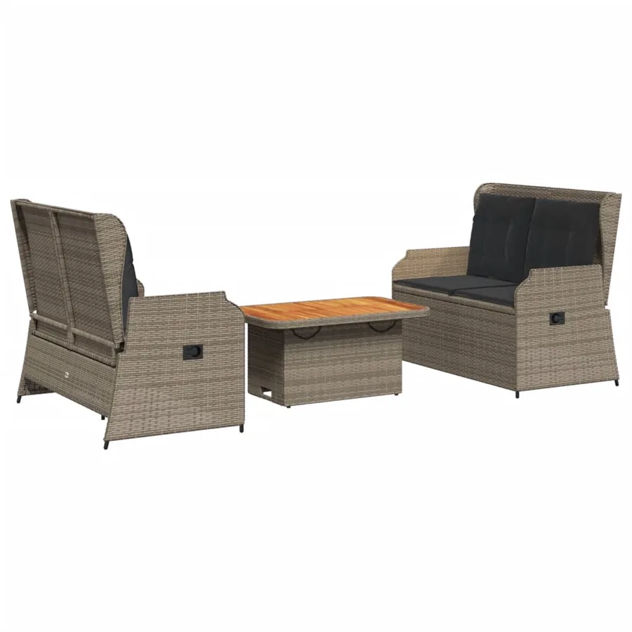 Salon de jardin 3 pcs avec coussins Gris Résine tressée - 2