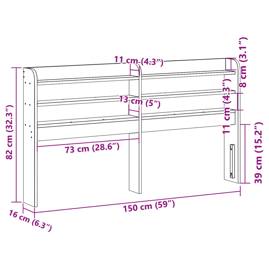 Tête de lit avec étagères blanc 140 cm bois massif de pin - 9