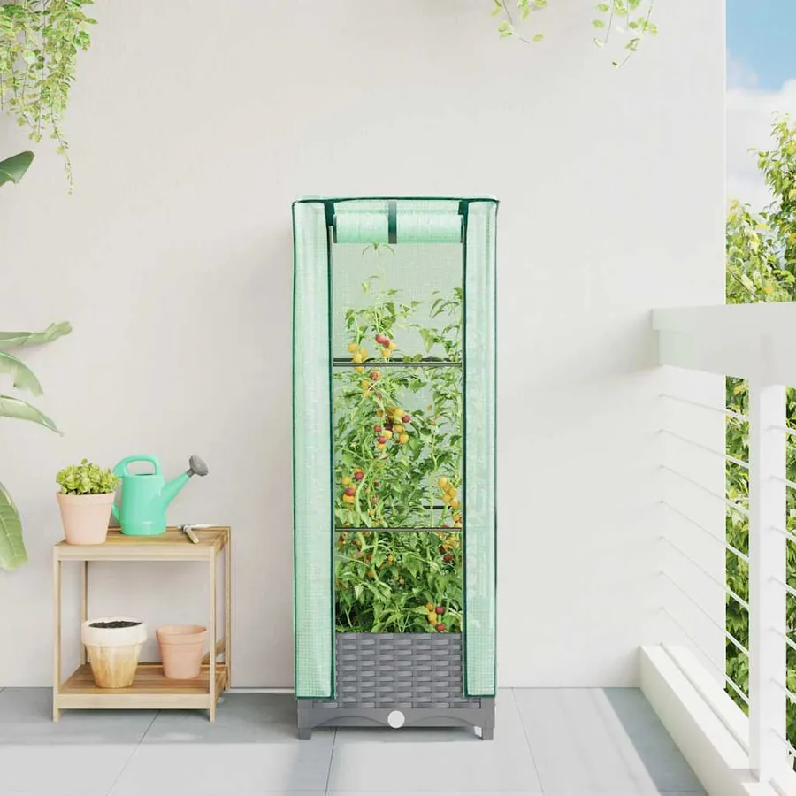 Jardinière surélevée avec housse aspect rotin 40x40x123 cm - 3