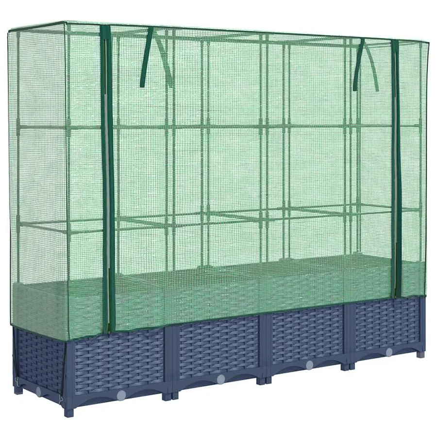 Lit surélevé avec housse de serre aspect rotin 160 x 40 x 138 cm - 2
