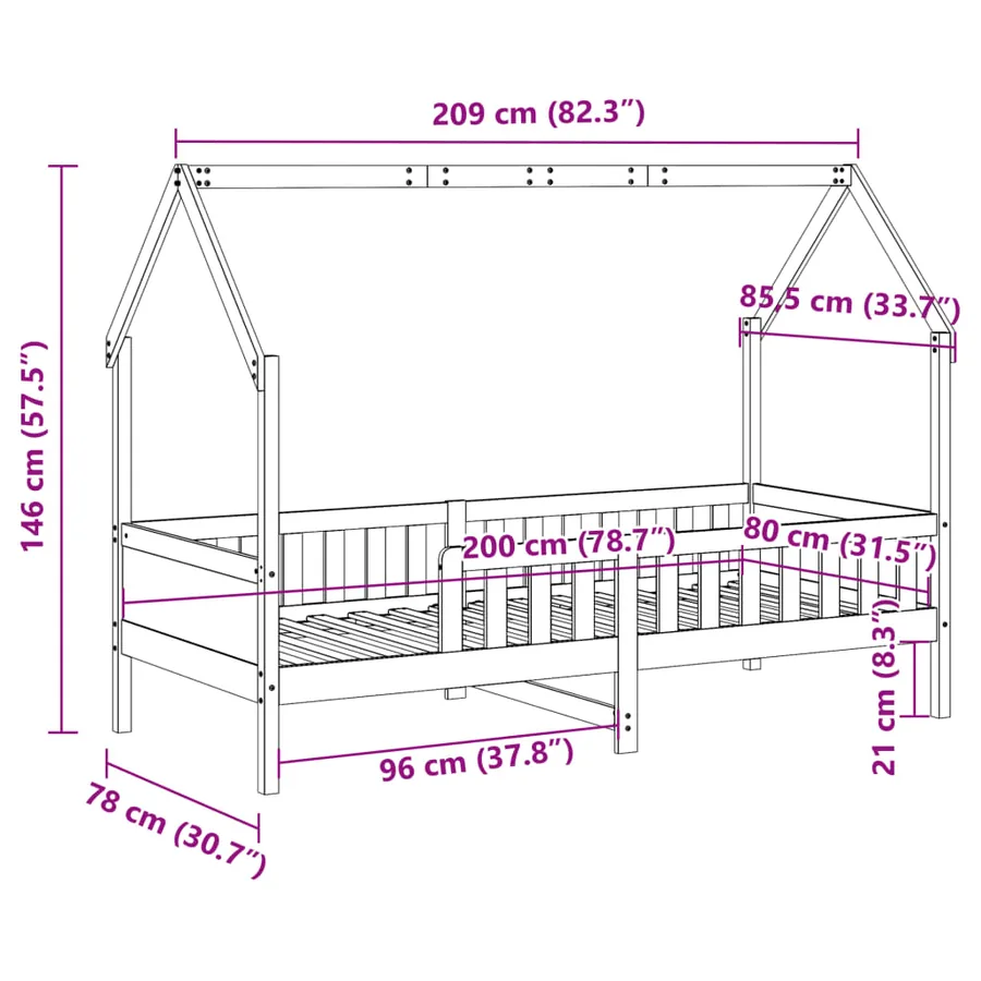 Cadre de lit d'enfants forme de maison sans matelas pin - 9
