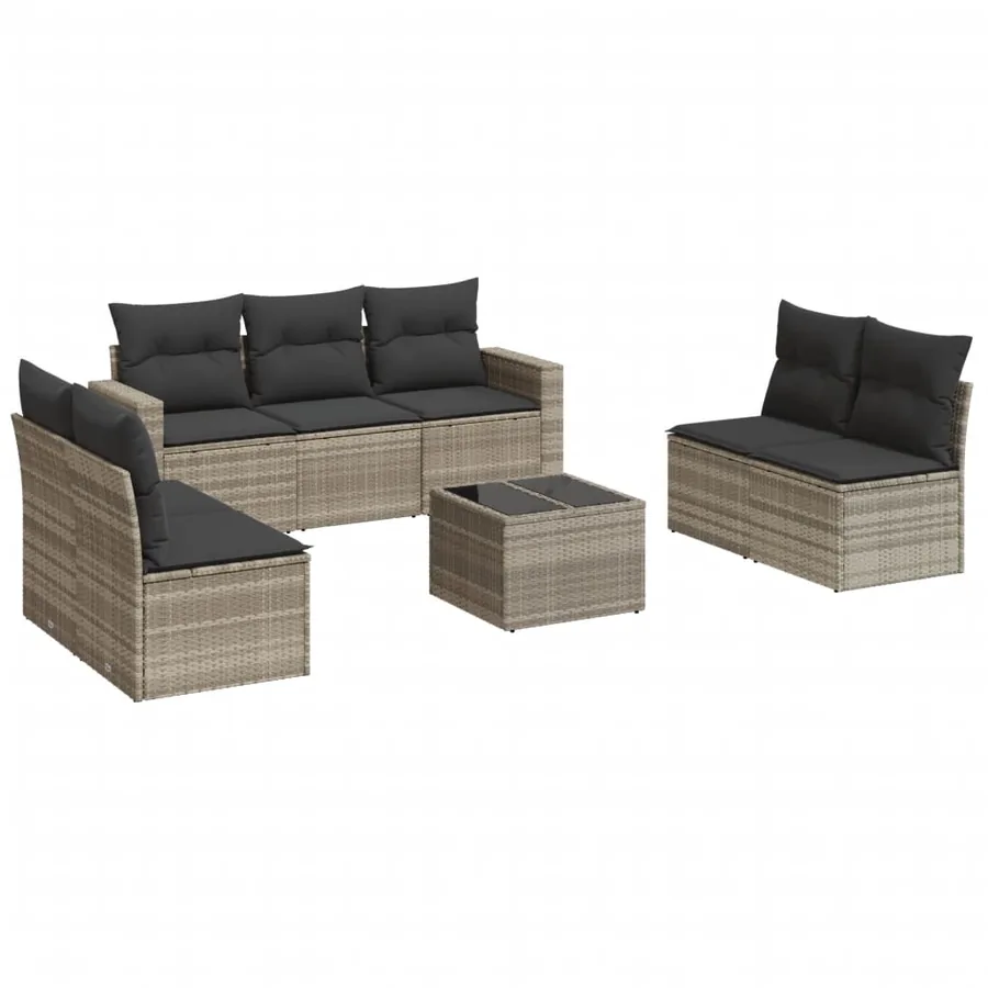 Salon de jardin 8 pcs avec coussins gris clair résine tressée - 2