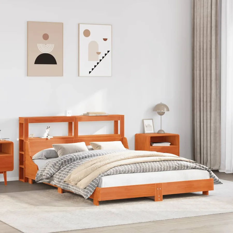 Cadre de lit sans matelas cire marron 120x200cm bois pin massif