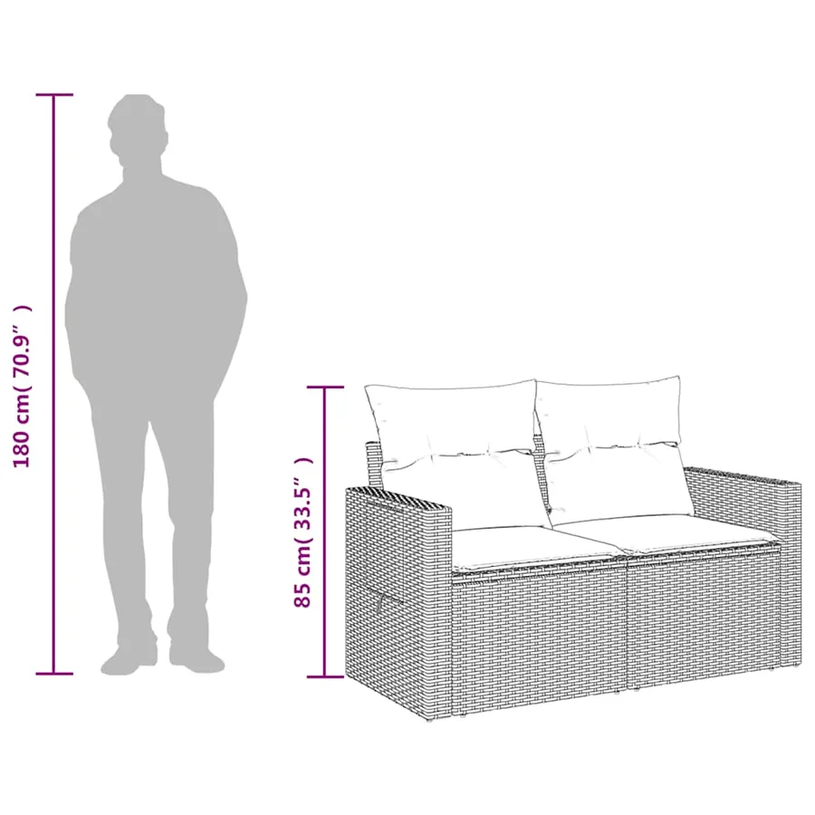 Canapé de jardin 2 places et coussins gris clair résine tressée - 15